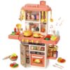 Kids Kitchen Play Set，Interactive Kids Kitchen Play Set with 50Pcs of Pretend Kitchen Toys，Realistic Sound Effects，and Simulated Functionality - Suitable for Toddlers Aged 3-5 Years(Pink)