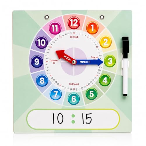 Kids Learning Clock with Movable Hands & Dry Erase Marker, Magnetic Teaching Time Clock for Kids, Analog Telling Time Learning Board for Preschool, Kindergarten, Homeschool & Classroom Math Learning