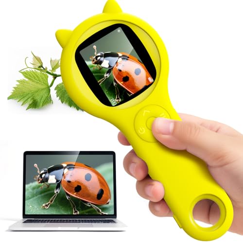 Kids Microscope for Summer Vacation, 500X Portable Digital Microscope with 2" IPS Screen, Beach Nature Discovery STEM Toy for Kids Age 5-12 (Yellow)