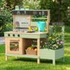 Kids Mud Kitchen Outdoor, Wooden Play Kitchen for Toddlers with Water Tank, Removable Sink, Planter Box, Trellis & Accessories, Backyard Garden Sensory Playset for Boys Girls