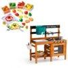 Kids Mud Kitchen & Wooden Play Food Toys Set, Outdoor Pretend Kitchen