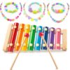Kids Musical & Dress-Up Gift Set, Toddler Xylophone with Safe Mallets and 3 Princess Necklace Bracelet Sets for Girls Educational Play and Party Favors
