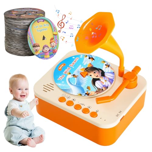 Kids Phonograph Toddler Record Player,with 96 Learning Cards,Early Education Machine Record Player Music Box Storyteller pop Speakers,Gift for Boys and Girls