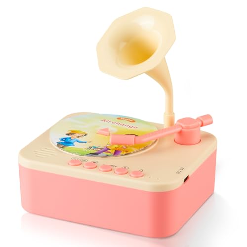 Kids Phonograph with 99 Cards,Card Phonograph for Kids,Toddler Record Player,Children's Storyteller Sleeping Music Box,Gift for Boys and Girls (Pink)