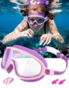 Kids Swim Goggles Anti Fog UV Protection Leak Proof Swimming Goggles for Boys Girls Toddlers Ages 3-14 with Ear Plugs Nose Clip Adjustable Strap HD Clear Vision for Pool Beach Outdoor Water Activities