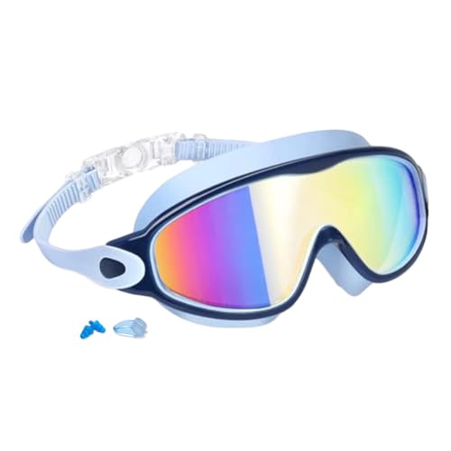 Kids Swim Goggles, Leakproof Anti-Fog Toddler Swimming Goggles with UV Protection Wide View Lenses, Adjustable Fabric Strap, Matching Earplugs & Nose Clip for Boys Girls Ages 3-15, Sky Blue