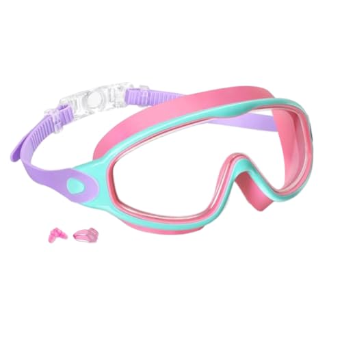 Kids Swim Goggles, Leakproof Anti-Fog Toddler Swimming Goggles with UV Protection Wide View Lenses, Adjustable Fabric Strap, Matching Earplugs & Nose Clip for Boys Girls Ages 3-15, Pink
