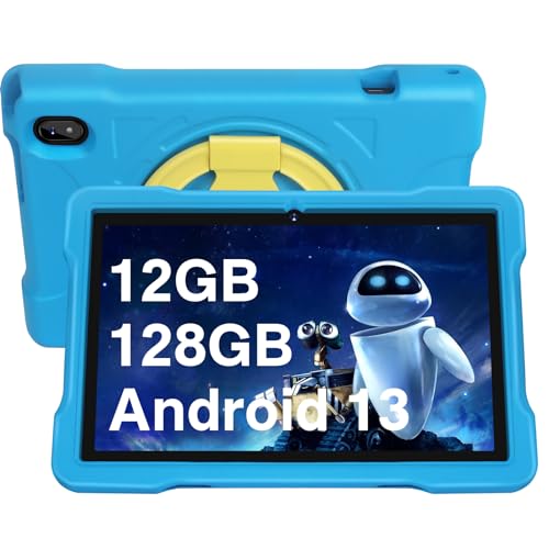 Kids Tablet, 10 inch Android 13 Tablets for Kid Toddler 12GB+128GB 6000mAh Tablet with Shockproof Case 5G WiFi Google Kids Space Parental Control 1280 x 800 HD Touchscreen Dual Camera 1TB Expand -Blue