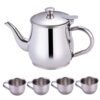 Kids Tea Set Includes Portable 330ml Stainless Steel Long Spout Teapot with Filter Screen and 4 70ml Cups for Children Camping Home Kids Tea Set, Small Teapot, Stainless Steel