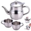 Kids Tea Set Includes Portable 330ml Stainless Steel Long Spout Teapot with Filter Screen and 2 70ml Cups for Children