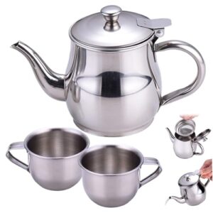 Kids Tea Set Includes Portable 330ml Stainless Steel Long Spout Teapot with Filter Screen and 2 70ml Cups for Children