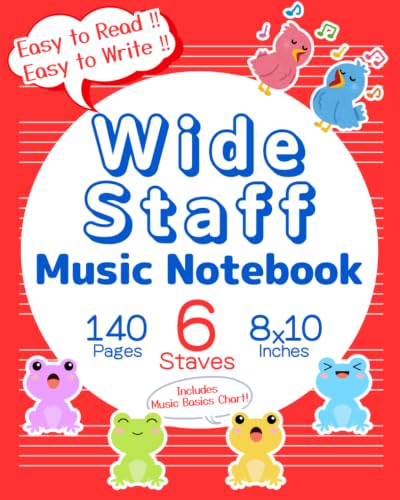 Kids Wide Staff Music Notebook - English -: Blank Manuscript Paper for Kids & Beginners | Easy Writing with Wide Staff (6 Staves Per Page) | Includes ... | Red (Clef & Staff Music Notebooks)