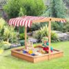 Kids Wooden Sandbox with Adjustable Canopy and Storage Bins for Backyard, Beach, Lawn Use