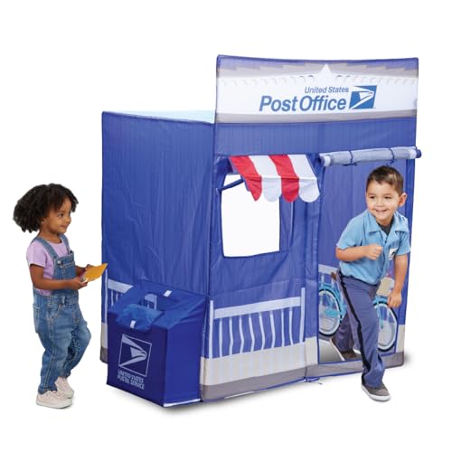 Kid Trax USPS Post Office Cape Cod Pretend Pop Up Play Tent - Kids Toys, Indoor Kid Tents, Outdoor Play Toys, Large Front and Rear Openings, Easy Storage w/Carrying Case, Boys and Girl Toys, Age 3+