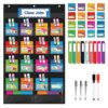 KIKIGOAL Class Jobs Pocket Chart Bulletin Board for School Classroom,Teacher's Helper Classroom Management Educational Pocket Chart (Black)
