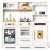 Kinder King Wooden Kids Play Kitchen w/Sounds, Storage, Accessories, White