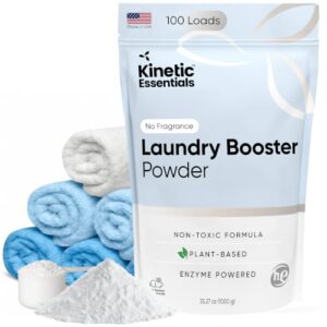 Kinetic Essentials Plant-Based Enzyme Laundry Booster Powder - Oxygen Boosting Powdered Laundry Additive for Stains & Odor - Boosts Detergent Performance - Hard Water/Cold Wash, 100 Loads, Unscented