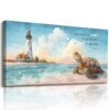 Kinetrix Beach Wall Art, Large Wall Decor, Bible Verse Wall Art, Coastal Sea Turtle Lighthouse Prints, Christian Scripture Psalm Paintings, Motivational Pictures for Living Room Bedroom 20x40 Inch