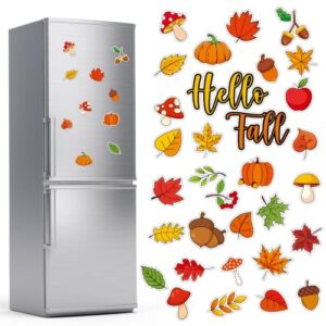 Kingdder Hello Fall Crafts Kit DIY Fall Leaves Refrigerator Magnet Color Your Own Autumn Fridge Magnets Coloring Art Crafts for Home School Activities Harvest Thanksgiving Party Favors