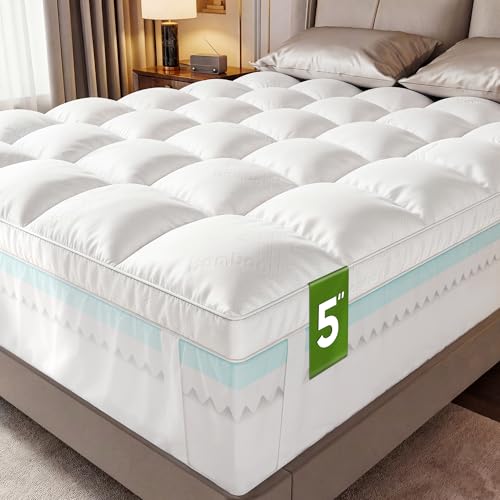 King Size Mattress Topper,5 Inch Memory Foam Mattress Toppers-2.5" Gel Cooling Foam Mattress Pad+2.5" 1500GSM Thick Bamboo Pillow Top with 2X Soft and Supportive for Back Pain Relief,80 * 76 * 5in