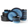 KINGSTONE Stoneware Dinnerware Sets for 8, Reactive Glaze, Navy Blue