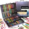 KINSPORY 150PC Art Set with Sketch Book, Coloring Art Kit Drawing Art Supplies Case, Markers Crayon Colour Pencils for Budding Artists Kids Teens Boys (Blue)