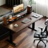 KIRROUS Electric Standing Desk 48 x 24 Inches, Solid Wood Adjustable Height Sit Stand Desk with 3 Memory Presets, 330 lbs Capacity, Quiet Motor, 2-Stage Steel Frame, Home Office Computer Desk, Walnut