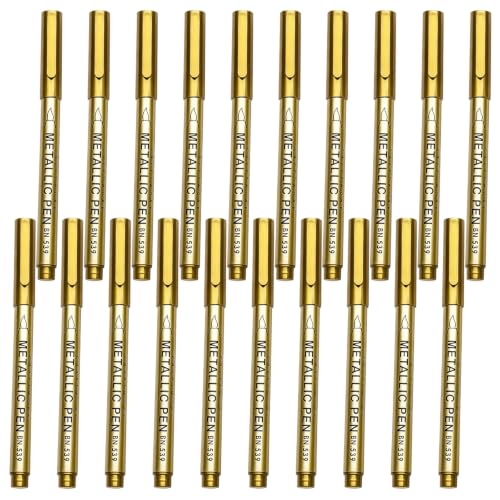 Kisangel 20pcs Metallic Marker Pens for Card Making, Permanent Paint Pens, 1.5mm Fine Line Paint Marker for Scrapbook and Signature, Mug Decorating, and Greeting Card Writing Gold