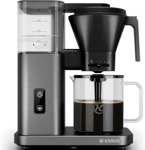 Kismile 8 Cup SCA-Certified Drip Coffee Maker, Pour Over Coffee Machine with Adjustable Flow Control, 3s Instant Heating at 197–205°F, Deep Cold Brew, Removable Water Tank & 40-Min Keep Warm (Grey)
