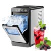 Kismile Countertop Ice Maker, 8 Bullet Cubes in 6 Mins, 26.5lbs in 24Hrs, 2 Ice Sizes, Self-Cleaning Portable Ice Maker with Basket and Scoop, for Home/Office/Camping/RV, Silver