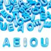KISSITTY Iridescent Vowel Letter Beads 6mm Large Hole Deep Sky Blue Acrylic European Rainbow Color Letters Alphabet Spacers Charm for DIY Jewelry Craft Making 50pcs