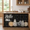 Kitchen Cabinet Curtains Black Hello Fall Sink Skirt for Bathroom Pumpkins Autumn Thanksgiving Polka Dot Dishwasher Curtain Cover Under Desk Curtain Skirt Drape for Classroom Laundry Closet 32"x55"