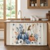 Kitchen Cabinet Curtains Blue White Pumpkins Fall Sink Skirt for Bathroom Thanksgiving Eucalyptus Rustic Dishwasher Curtain Cover Under Desk Curtain Skirt Drape for Classroom Laundry Closet 28"x51"