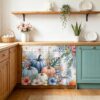 Kitchen Cabinet Curtains Tropical Pumpkins Plants Sink Skirt for Bathroom Fall Palm Leaves Flower Wood Grain Dishwasher Curtain Cover Under Desk Curtain Skirt Drape for Classroom Laundry 28"x35"