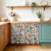 Kitchen Cabinet Curtains Vintage Garden Flower Sink Skirt for Bathroom Rustic Floral Leaf Pastoral Beige Dishwasher Curtain Cover Under Desk Curtain Skirt Drape for Classroom Laundry Closet 28"x35"