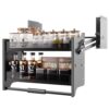 Kitchen Organiser, 2-Tier Adjustable Storage Organizer for Top Kitchen Wall Cabinet, Heavy Duty Pull Down Shelf, Liftable Storage Brackets for Bathroom