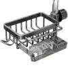 Kitchen Sink Faucet Organizer with Towel Bar, Adjustable Over Faucet Kitchen Sink Caddy Organizer, Stainless Steel Dish Sponge Holder, Grey, 10.2 x 6.7 x 5.2 in / 26 x 17 x 13.3 cm