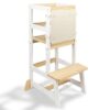 Kitchen Step Stool for Toddlers with Non-Slip Mat, WOOD CITY Wooden Kids Montessori Learning Stool Tower, Toddler Standing Tower Helper for Kitchen Counter and Bathroom Sink(White-Natural-Adjustable)
