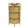 Kitchen Storage Cart Rolling Cart Storage Trolley Round Rotating Rolling Cart with Wheels Metal Trolley Kitchen Storage Rack Trolley Rack for Vegetables and Fruits Rollin