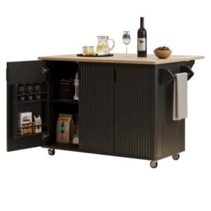 Kitchen Storage Islands and Carts with Drop Leaf with Storage and Dining Table, Rolling Kitchen Island Cart with Wheels Towel Rack， for Kitchen, Dining Room, Black