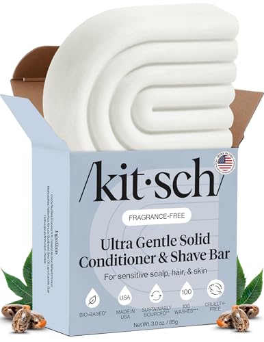 Kitsch 2-in-1 Ultra Sensitive Conditioner Bar & Shaving Soap for Sensitive Scalp & Skin – Moisturizing & Anti-Irritation Bar Soap - Scent Free, 5 Ingredients Only - Made in USA - 3 oz