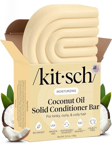 Kitsch Coconut Oil Conditioner Bar - Hair Conditioner For Women and Men - Deep Moisturizing, Nourishes, Hydrate & Soften Damaged Dry Hair - Silicone, Paraben & Sulfate Free - Made in USA, 3 oz