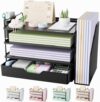 Kitsure Desk Organizer - 4-Tier Office Desk Accessories with Drawer ＆ Pen Holder, Tool-Free Assembly Organizer with Non-Slip Pads, for Office Supplies Storage, Plastic, 13.3" x 8.0" x 10.8", Black