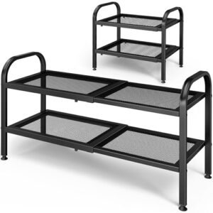 Kitsure Expandable Shoe Rack - 2-Tier Shoe Storage with High-Density Metal Shelves, Easy to Assemble, Space Saving Shoe Rack for Closet, Entryway, Garage, 18.1-29.5" x 11.4" x 17.1", Black