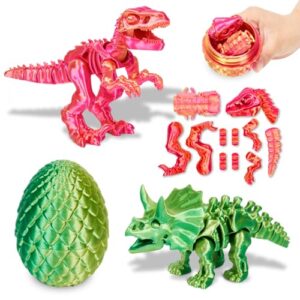 KittyCode 2PCS 3D Printed Dinosaur Eggs, DIY Assembly Kit to Build Articulated Skeleton, STEM Fidget Building Toy for Kids, Sensory Learning Gift