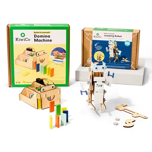 KiwiCo STEM Robotics Bundle – Domino Machine + Jumping Robot Kits, Engineering Building Set, Hands-On Robotics Projects, DIY Mechanical Engineering Kit, STEM Gift for Kids Ages 9+