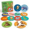 KIYOVELI Toddler Puzzle, 12 Animal Puzzles, 3.7 inches Large Round 3-Piece Jigsaw Learning Toy, Chunky Matching Game for Preschool Boys Girls Gift