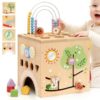 KizKnows Wooden Activity Cube Montessori Toys for Toddlers Age 12 Months