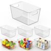 KJIXYUNG Clear Pantry Organizer Bins, Storage Containers & Plastic Containers with Handle, Cabinet Organizer, Home Organization Must Haves for Kitchen, Laundry Room, Office, Closet & Freezer (6 Pack)