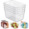 KJIXYUNG Clear Plastic Storage Bins, 4-Pack Stackable Pantry Organizers and Storage Containers for Kitchen, Fridge, Cabinet and Closet Organization - Home Essentials